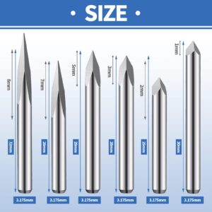 12 Pieces CNC Router V Bits, 1/8" Shank 3 Edge Pyramid Engraving Bits, 0.1 mm Tip 15/20/ 30/45/ 60/90 Degrees Wood Carving Tools