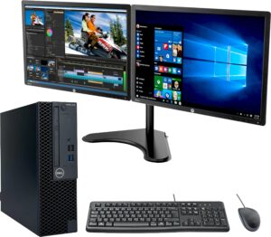 dell optiplex 3050 sff computer system w/dual 24” monitors w/stand, intel i5-6500 up to 3.6ghz, 16gb ram, 1tb nvme m.2, intel hd 530 graphics, usb 3.1, usb wifi, win 10 pro (renewed)