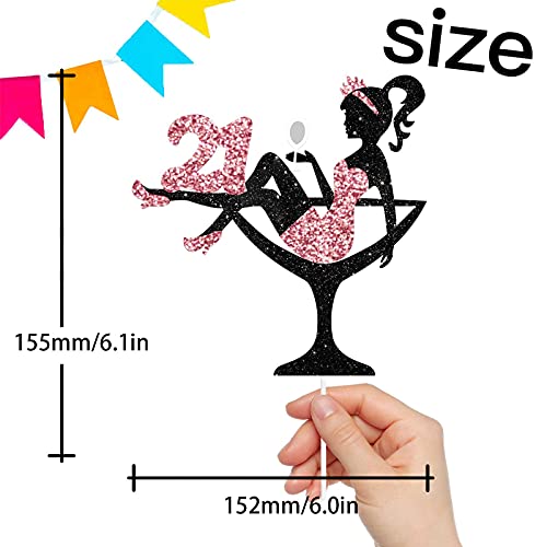 Sitting Girl Cake Topper Picks for Girl Lady 21st Birthday Makeup Spa Theme Party Decoration Supplies 21 Silhouette High Heeled Girl Cake Decor Rose Gold Glitter