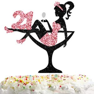 sitting girl cake topper picks for girl lady 21st birthday makeup spa theme party decoration supplies 21 silhouette high heeled girl cake decor rose gold glitter