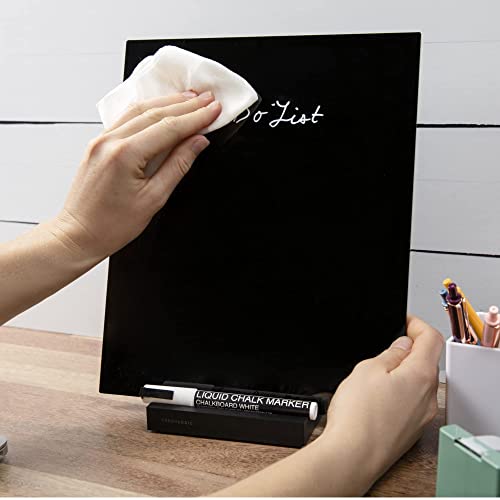 FRESH LOGIC Black Acrylic Dry Erase Board with Stand - 10"x12" Desk Whiteboard with Marker - Black Board Chalk Board to Do List Small White Board Erasable - Blackboard for Home Office School