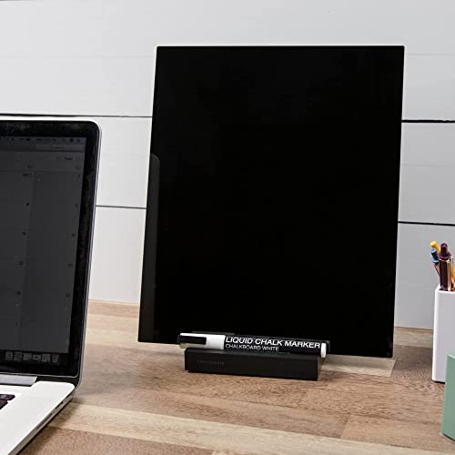 FRESH LOGIC Black Acrylic Dry Erase Board with Stand - 10"x12" Desk Whiteboard with Marker - Black Board Chalk Board to Do List Small White Board Erasable - Blackboard for Home Office School