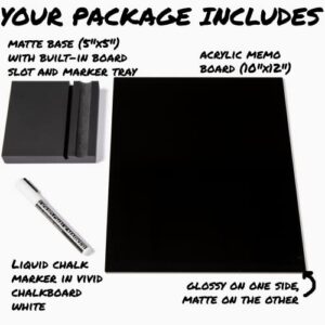 FRESH LOGIC Black Acrylic Dry Erase Board with Stand - 10"x12" Desk Whiteboard with Marker - Black Board Chalk Board to Do List Small White Board Erasable - Blackboard for Home Office School