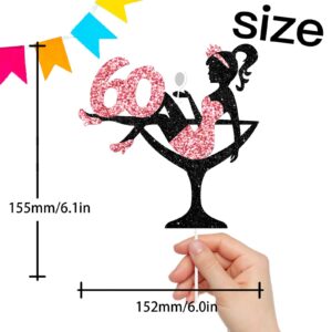 Sitting Girl Cake Topper Picks for Girl Lady 60th Birthday Makeup Spa Theme Party Decoration Supplies 60 Silhouette High Heeled Girl Cake Decor Rose Gold Glitter