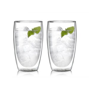 colocup double-wall insulated glasses, clear, 15 ounces each, insulated glass coffee set of 2