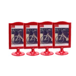 4 pack self standing photo,picture frame set,vertical mount sign holders 4x6", double sided tabletop display,each frame holds 2 pictures,school,wedding party table numbers holder more colors(red)