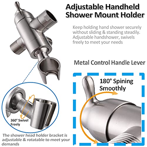 Shower Arm Diverter with Handshower Mount, G1/2 Brass Shower Diverter Valve Bathroom Universal Shower System Replacement for Handheld Shower and Fixed Shower Head(Brushed Nickle)