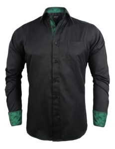alizeal men's business slim fit dress shirt long sleeve patchwork button-down shirt, black and dark green-l
