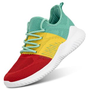 Flysocks Slip On Sneakers for Women-Fashion Sneakers Walking Shoes Non Slip Lightweight Breathable Mesh Running Shoes Comfortable Red Yellow Green 7.5