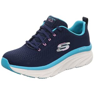 skechers women's d'lux walker-fresh finesse - navy mesh/turquise trim - us 8