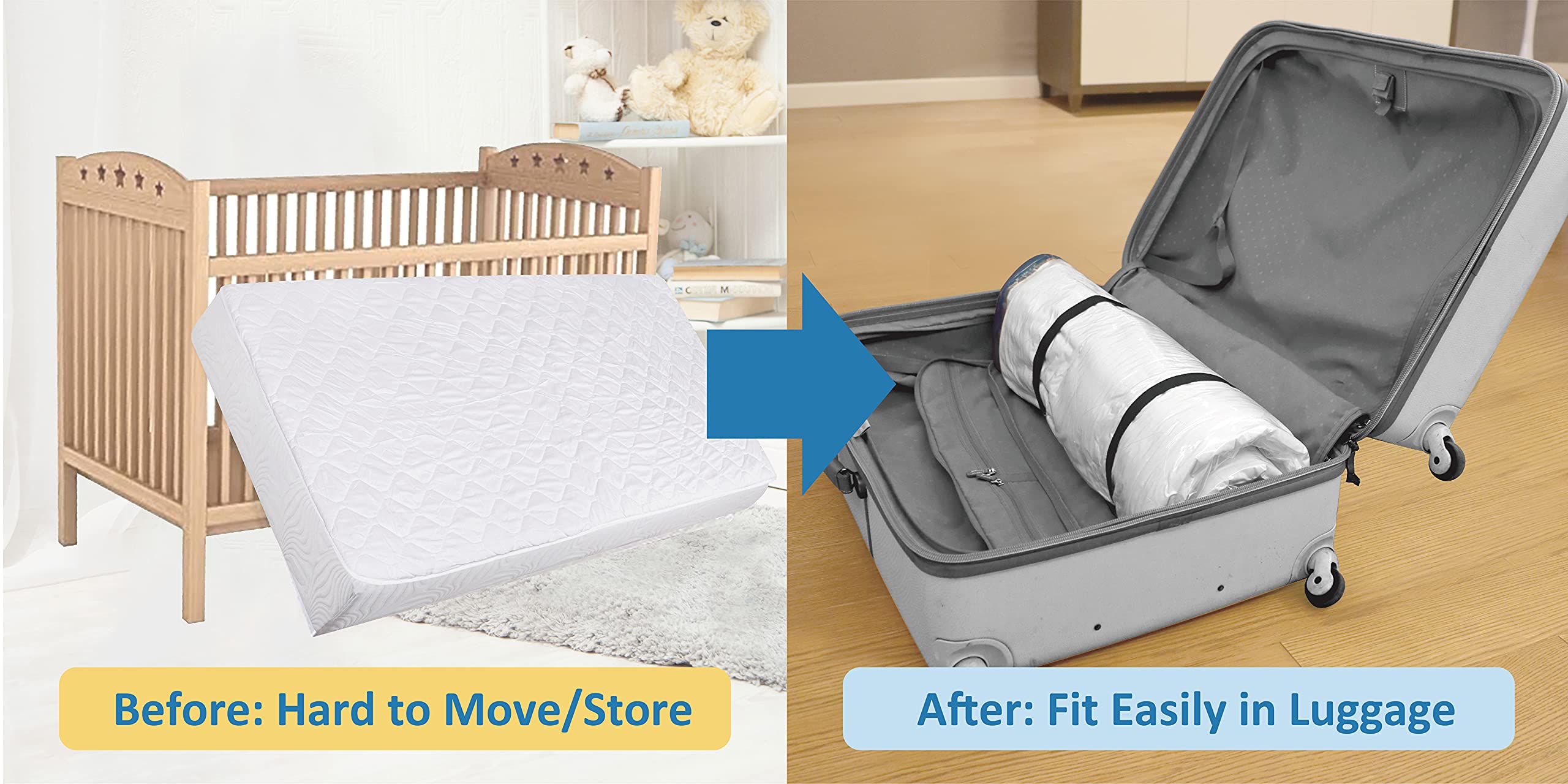 Crib Mattress Vacuum Bag, Protect & Compress Crib Mattress by 80%,Heavy Duty Zippered Crib Mattress Storage Bag for Moving Crib & Crib Storage, Infant Mattress Storage Bag