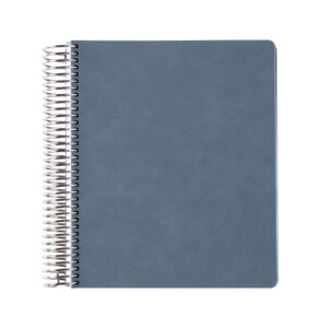 Undated Weekly Planner 7" x 9" Coiled 12 Months - Focused Edition | Slate Blue Vegan Leather Cover, 80Lb Mohawk Paper | 160 Pgs w/ 2-Page Monthly Calendar Spreads, by Erin Condren