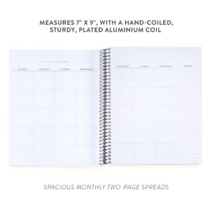 Undated Weekly Planner 7" x 9" Coiled 12 Months - Focused Edition | Slate Blue Vegan Leather Cover, 80Lb Mohawk Paper | 160 Pgs w/ 2-Page Monthly Calendar Spreads, by Erin Condren