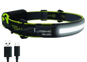 optimal ventures liteband pro 1000 series wide-beam adjustable personal headlamp, 210° illumination, battery-powered, fits hard hats and helmets, lbp1000-l34cf, 1000 lumens, carbon fiber