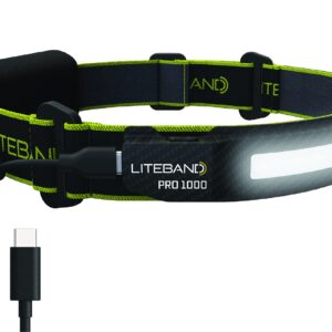 OPTIMAL VENTURES Liteband PRO 1000 Series Wide-Beam Adjustable Personal Headlamp, 210° Illumination, Battery-Powered, Fits Hard Hats and Helmets, LBP1000-L34CF, 1000 Lumens, Carbon Fiber