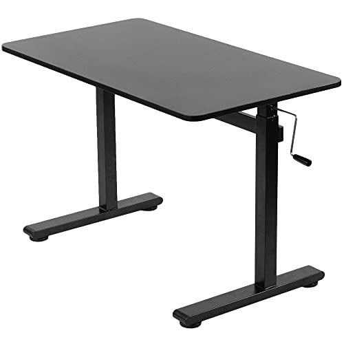 VIVO Height Adjustable 43 x 24 inch Standing Desk, Hand Crank Sit Stand Home Office Workstation with Frame and Solid One-Piece Table Top, Black, DESK-M43TB