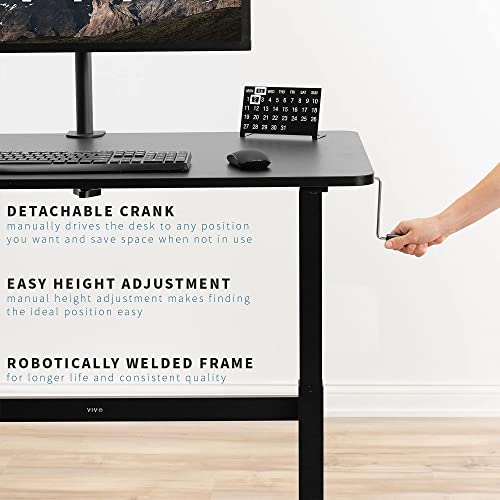 VIVO Height Adjustable 43 x 24 inch Standing Desk, Hand Crank Sit Stand Home Office Workstation with Frame and Solid One-Piece Table Top, Black, DESK-M43TB