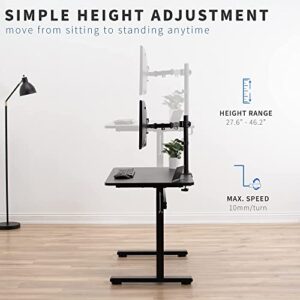 VIVO Height Adjustable 43 x 24 inch Standing Desk, Hand Crank Sit Stand Home Office Workstation with Frame and Solid One-Piece Table Top, Black, DESK-M43TB