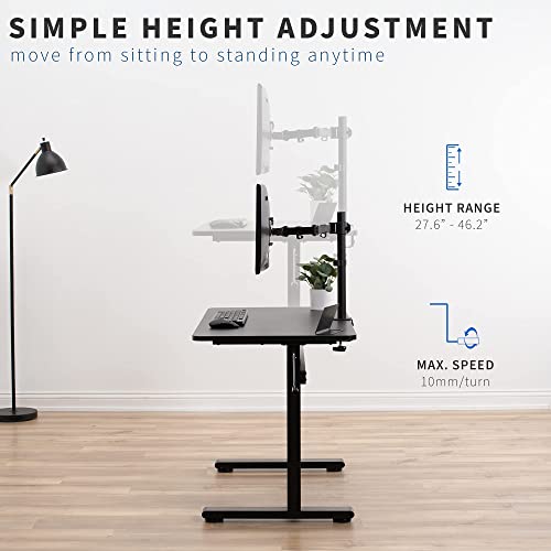 VIVO Height Adjustable 43 x 24 inch Standing Desk, Hand Crank Sit Stand Home Office Workstation with Frame and Solid One-Piece Table Top, Black, DESK-M43TB