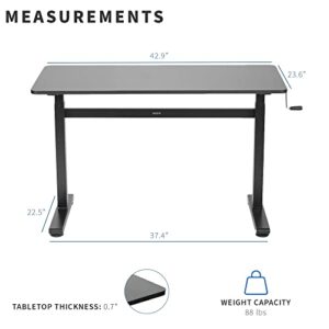 VIVO Height Adjustable 43 x 24 inch Standing Desk, Hand Crank Sit Stand Home Office Workstation with Frame and Solid One-Piece Table Top, Black, DESK-M43TB