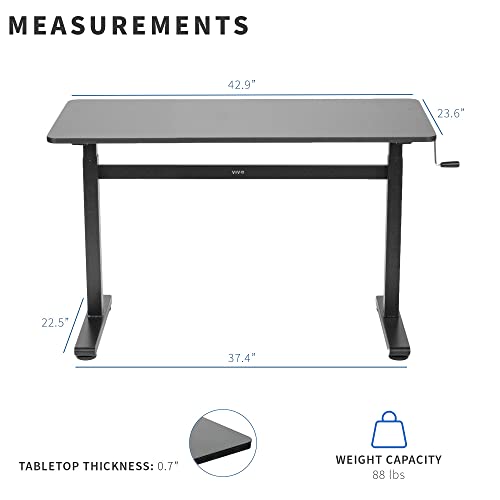 VIVO Height Adjustable 43 x 24 inch Standing Desk, Hand Crank Sit Stand Home Office Workstation with Frame and Solid One-Piece Table Top, Black, DESK-M43TB