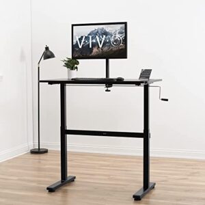 VIVO Height Adjustable 43 x 24 inch Standing Desk, Hand Crank Sit Stand Home Office Workstation with Frame and Solid One-Piece Table Top, Black, DESK-M43TB