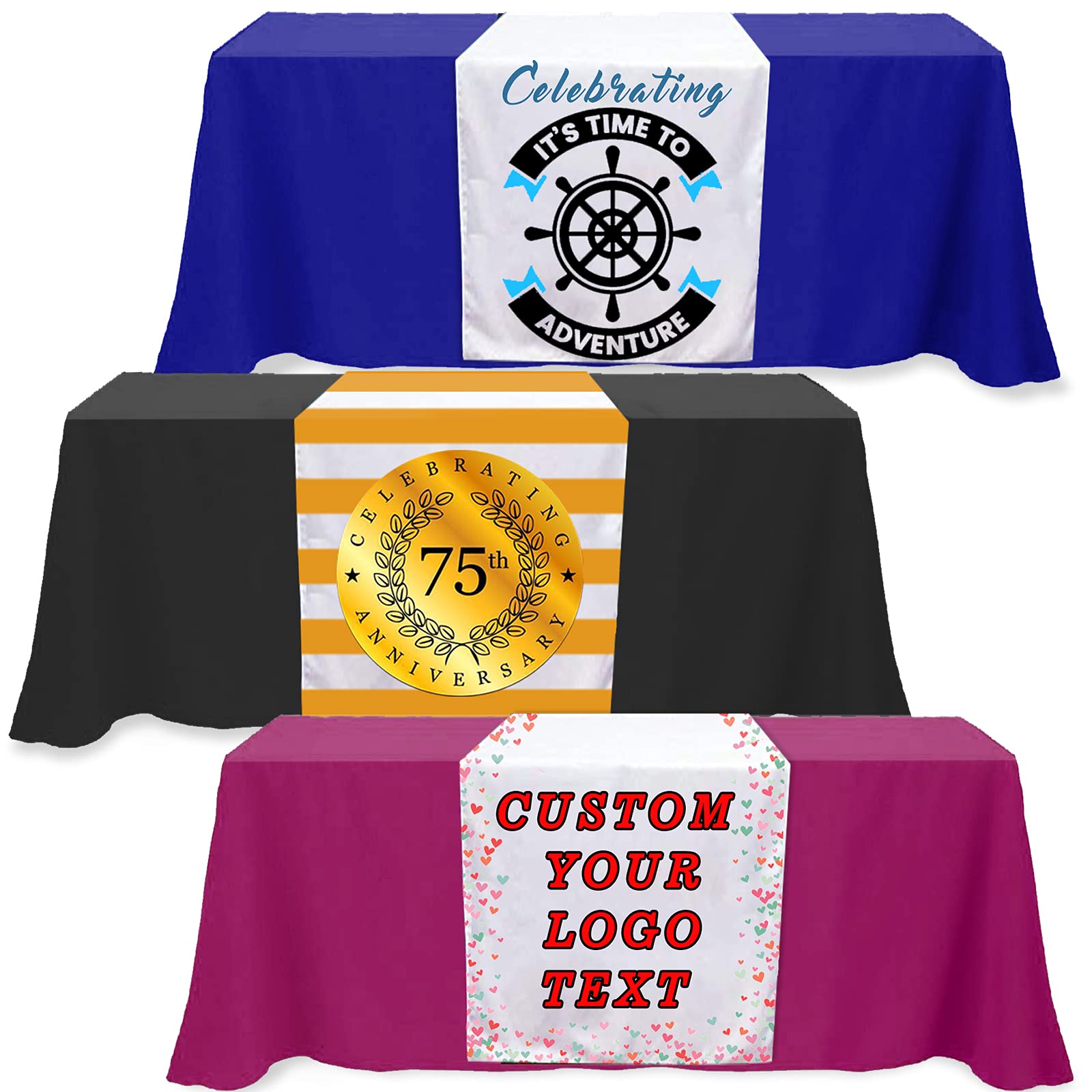 Custom Table Runner 36"x72"with Business Logo or Your Text Personalized Tablecloth Runners Customize with Logo for Birthday Wedding Anniversary Tradeshow Events…