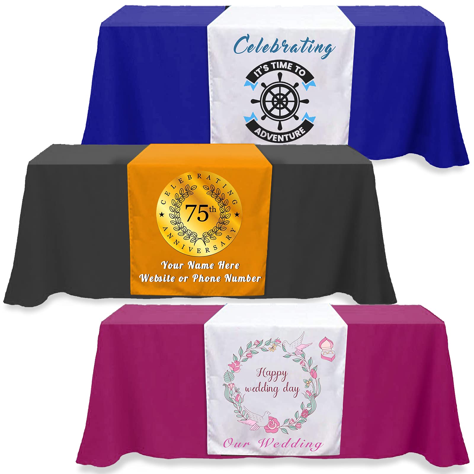 Custom Table Runner 36"x72"with Business Logo or Your Text Personalized Tablecloth Runners Customize with Logo for Birthday Wedding Anniversary Tradeshow Events…