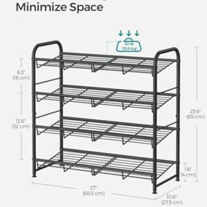 SONGMICS Stackable Shoe Rack, 4 Tier Metal Shoes Rack Storage Shelf, Holds up to 20 Pairs Shoes, Adjustable Slanted Shelves Shoe Tower Organizer for Closet Entryway Small Spaces, Black