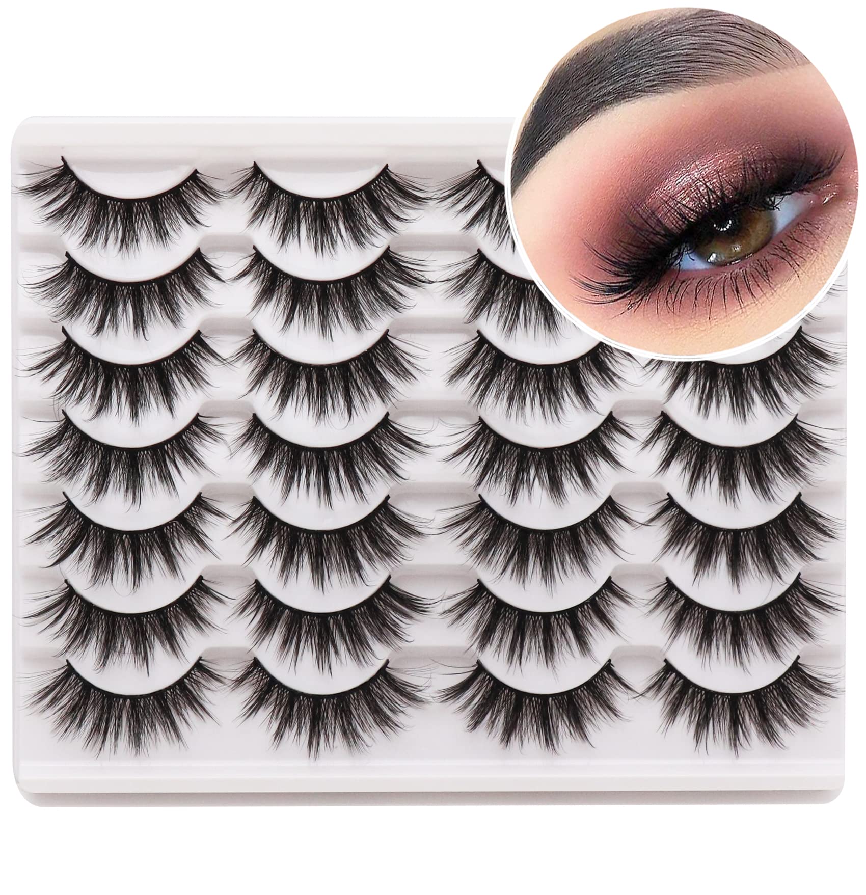 Losha Eyelashes Natural Look Faux Mink Lashes Pack Handmade Fluffy False Eyelashes 14 Pairs Cat Eye Lashes (54)