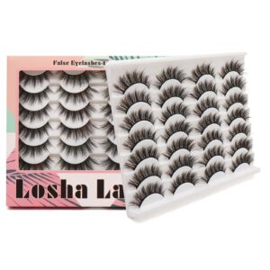 Losha Eyelashes Natural Look Faux Mink Lashes Pack Handmade Fluffy False Eyelashes 14 Pairs Cat Eye Lashes (54)