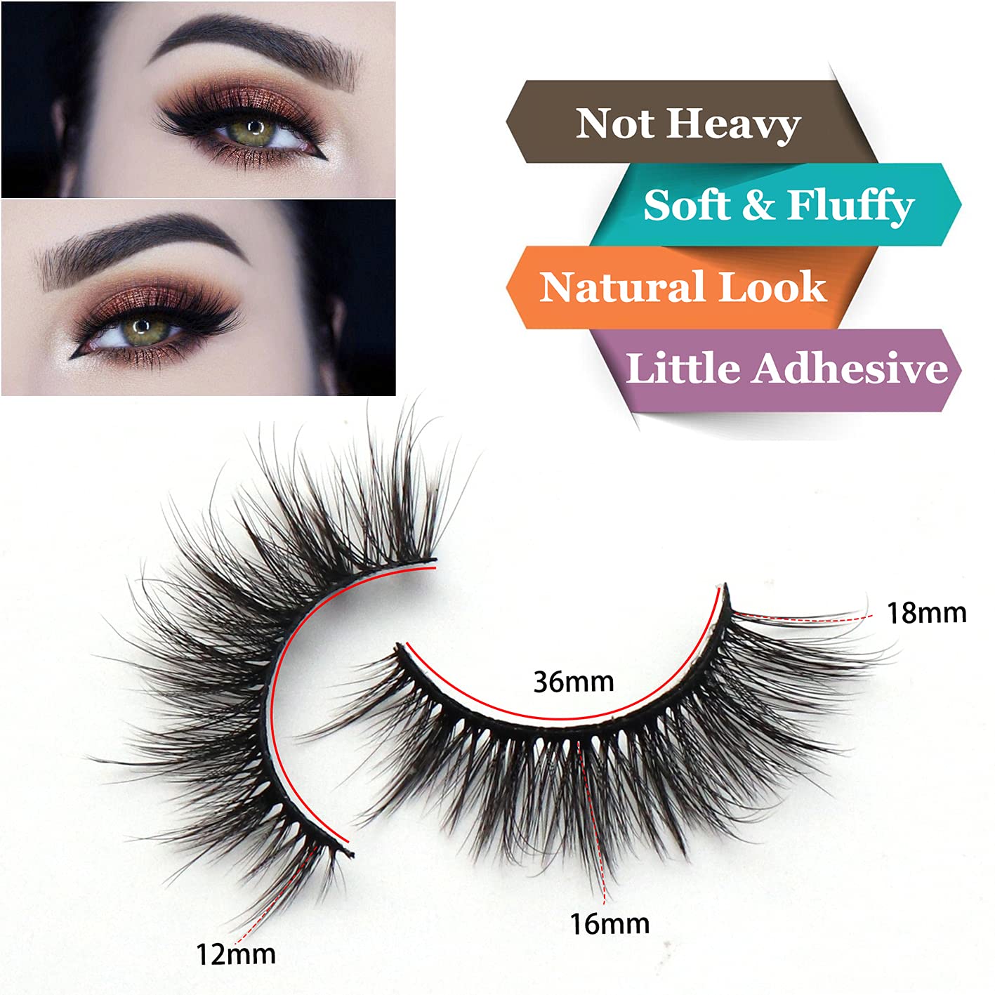 Losha Eyelashes Natural Look Faux Mink Lashes Pack Handmade Fluffy False Eyelashes 14 Pairs Cat Eye Lashes (54)