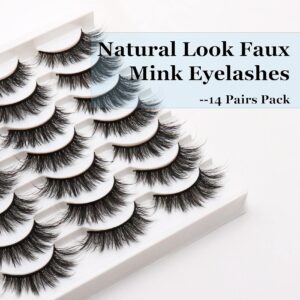 Losha Eyelashes Natural Look Faux Mink Lashes Pack Handmade Fluffy False Eyelashes 14 Pairs Cat Eye Lashes (54)
