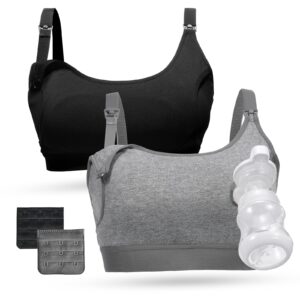momcozy pumping bra, pumping bra hands free 2 pack comfortable all day wear pumping and nursing bra in one holding breast pump for spectra, lansinoh, medela