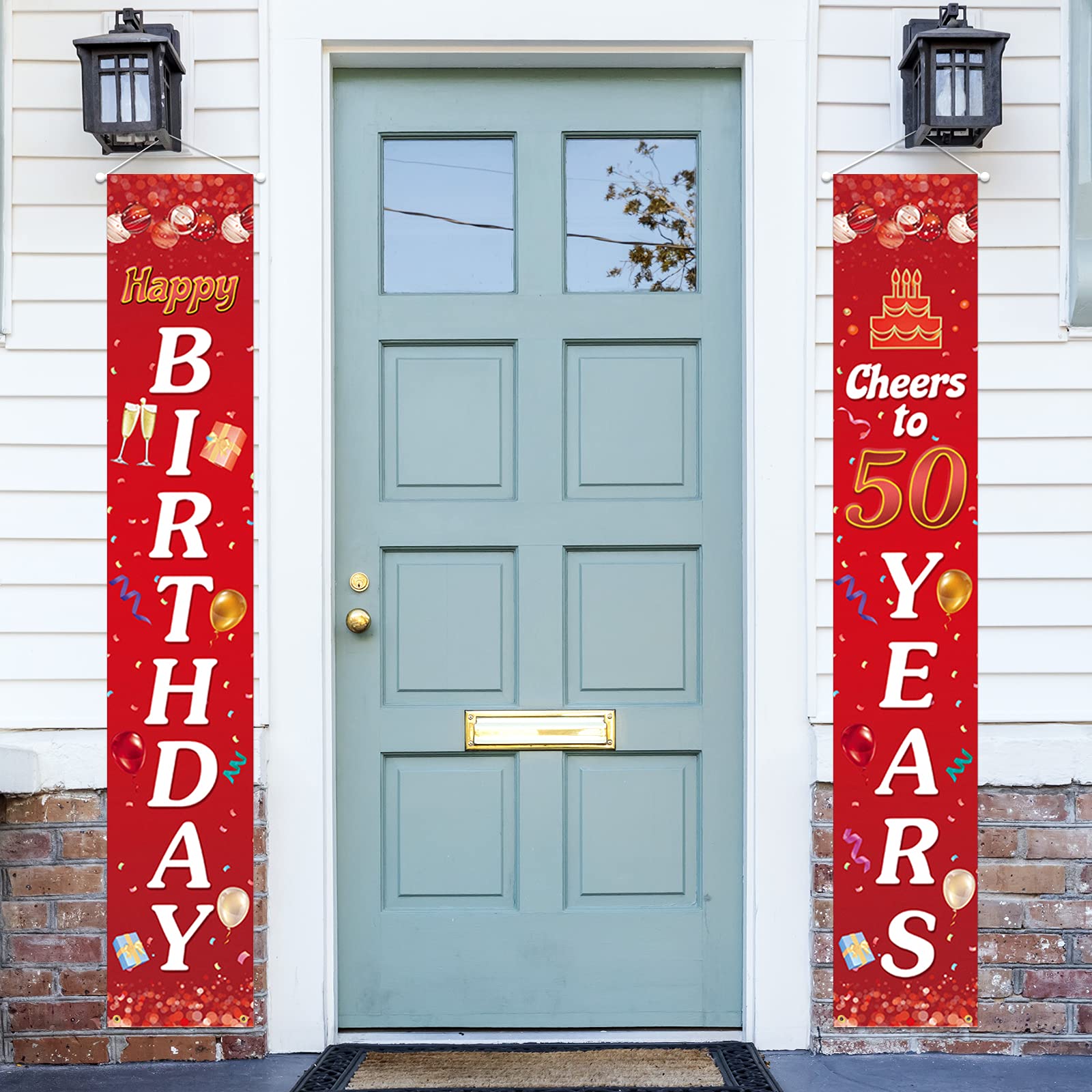 Happy 50th Birthday Porch Sign Door Banner Decor Red – Cheers to 50 Years Old Party Theme Decorations for Men Women Supplies