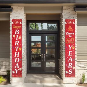 Happy 50th Birthday Porch Sign Door Banner Decor Red – Cheers to 50 Years Old Party Theme Decorations for Men Women Supplies