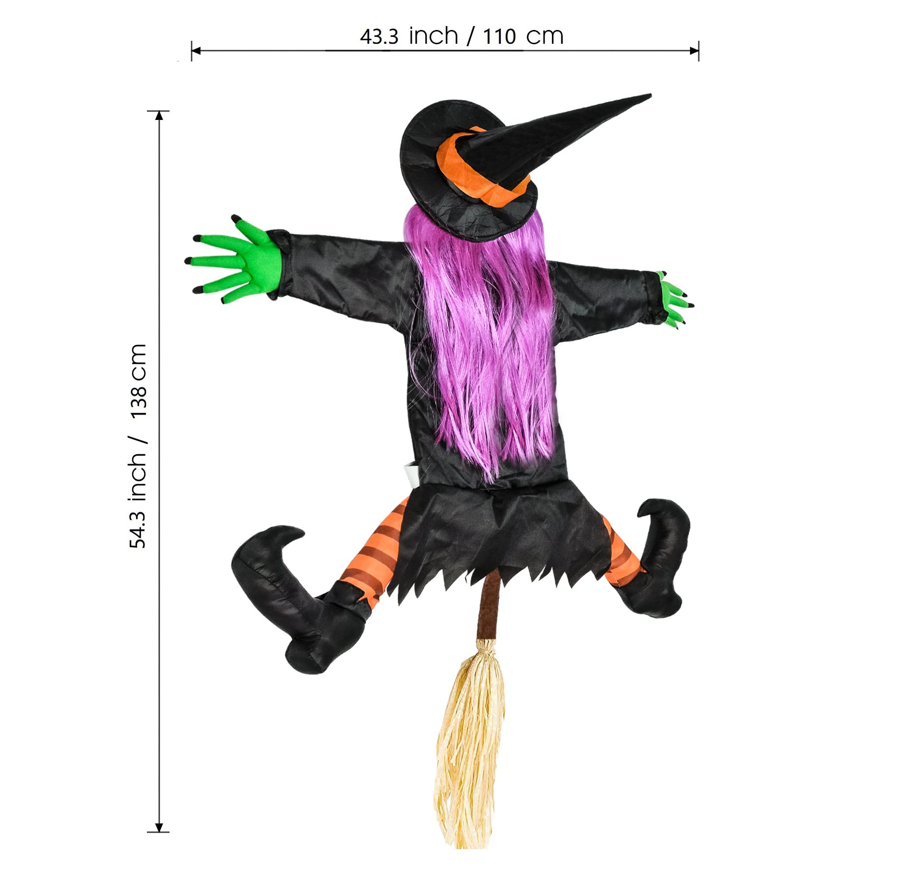 BABYLIAN 54.3" Large Crashing Witch Into Tree,Halloween Haunted Yard or House Prop Decoration, Halloween Party Supplies for Indoor Outdoor Patio Lawn Garden Decor