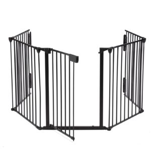 auxsoul 118" wide baby gate metal safety playpen - fireplace fence for toddler/pet/dog, fits 72"- 118" wide, 5-panel (30" h, black)