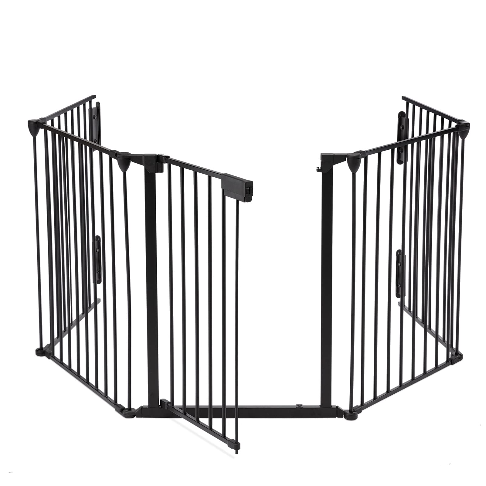 AUXSOUL 118" Wide Baby Gate Metal Safety Playpen - Fireplace Fence for Toddler/Pet/Dog, Fits 72"- 118" Wide, 5-Panel (30" H, Black)