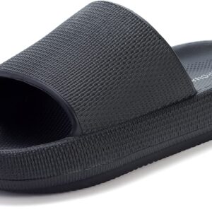 BRONAX Unisex House Slides for Women and Men Size 9 Indoor Pillow Slippers Sandals Sandles for Female Comfy Cushioning Thick Sole 40-41 Black