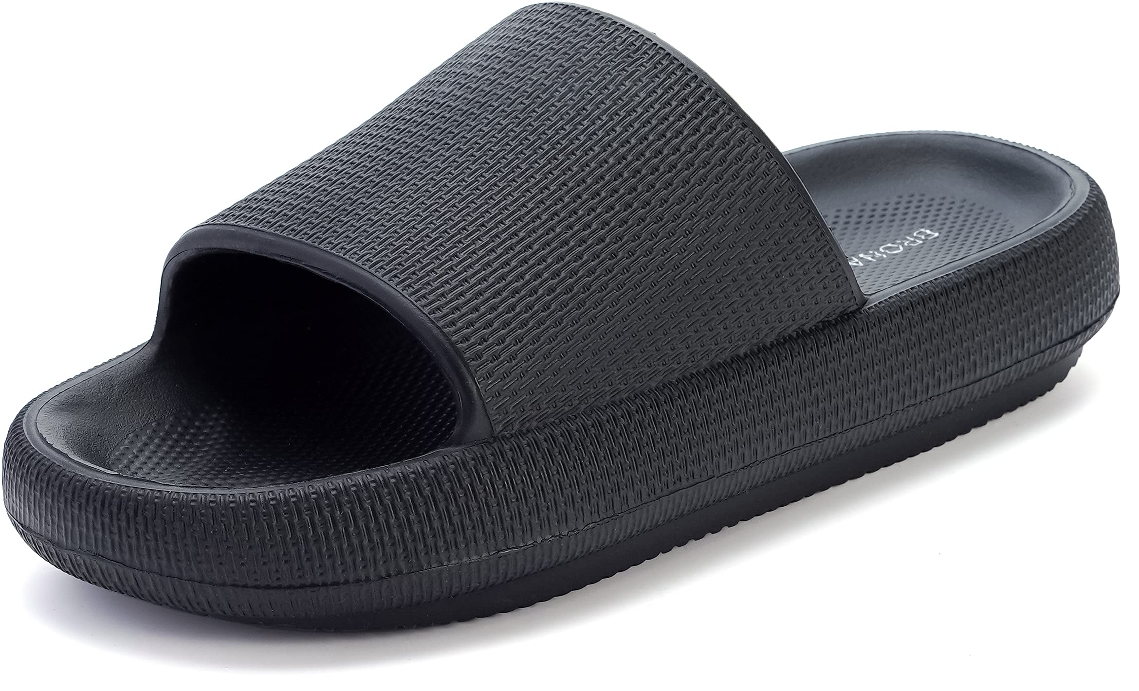 BRONAX Unisex House Slides for Women and Men Size 9 Indoor Pillow Slippers Sandals Sandles for Female Comfy Cushioning Thick Sole 40-41 Black