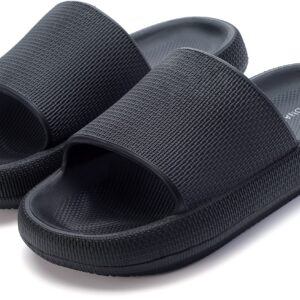 BRONAX Unisex House Slides for Women and Men Size 9 Indoor Pillow Slippers Sandals Sandles for Female Comfy Cushioning Thick Sole 40-41 Black