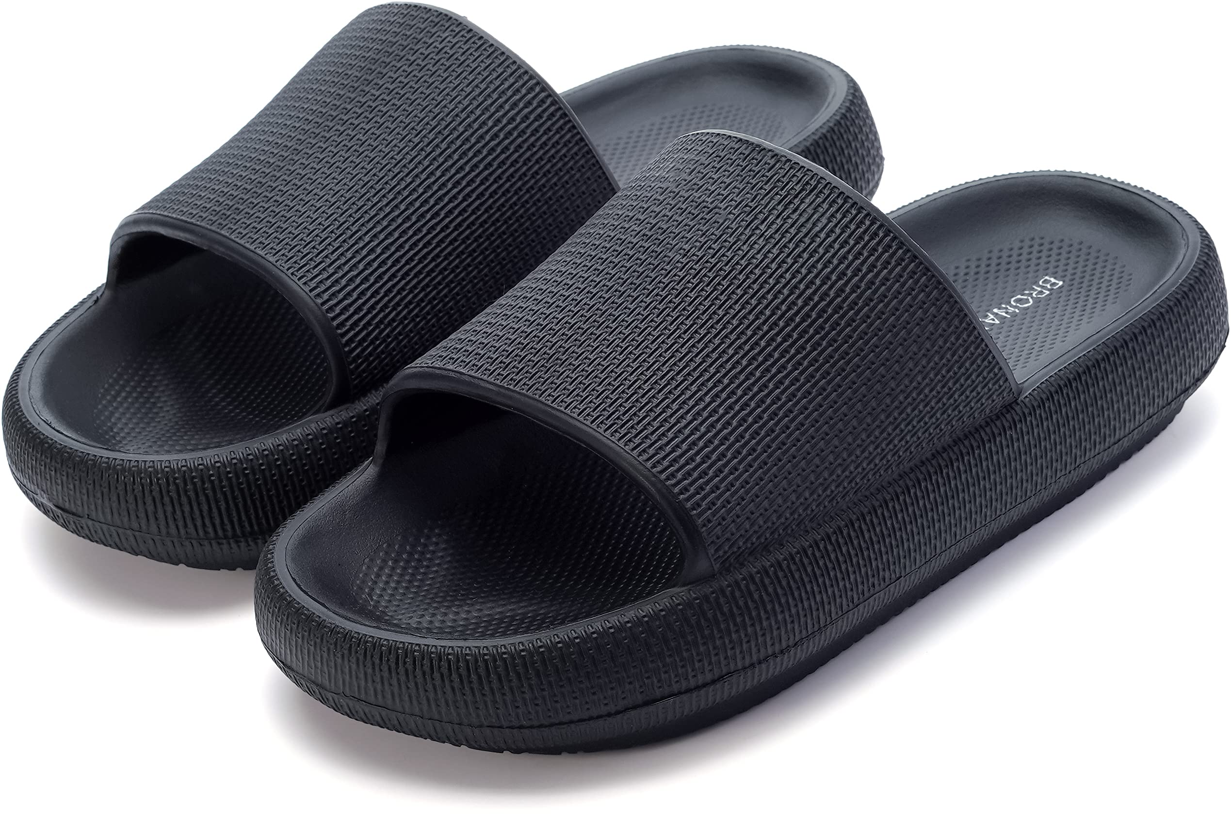 BRONAX Unisex House Slides for Women and Men Size 9 Indoor Pillow Slippers Sandals Sandles for Female Comfy Cushioning Thick Sole 40-41 Black