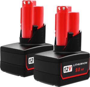 chaunven battery 12v 9.0ah m12 battery replacement for milwaukee m12 battery 48-11-2440 48-11-2402 48-11-2411 fit m12 12-volt cordless tools 2 pack