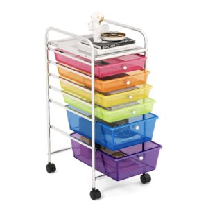 goflame 6-drawer rolling storage cart, multifunctional art craft organizer cart, mobile utility storage cart with removable drawers & lockable wheels, craft cart for home office, multicolored & clear