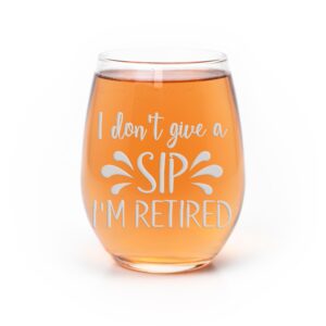 i dont give a sip im retired stemless wine glass - retired gift, retirement glass, gift for retired