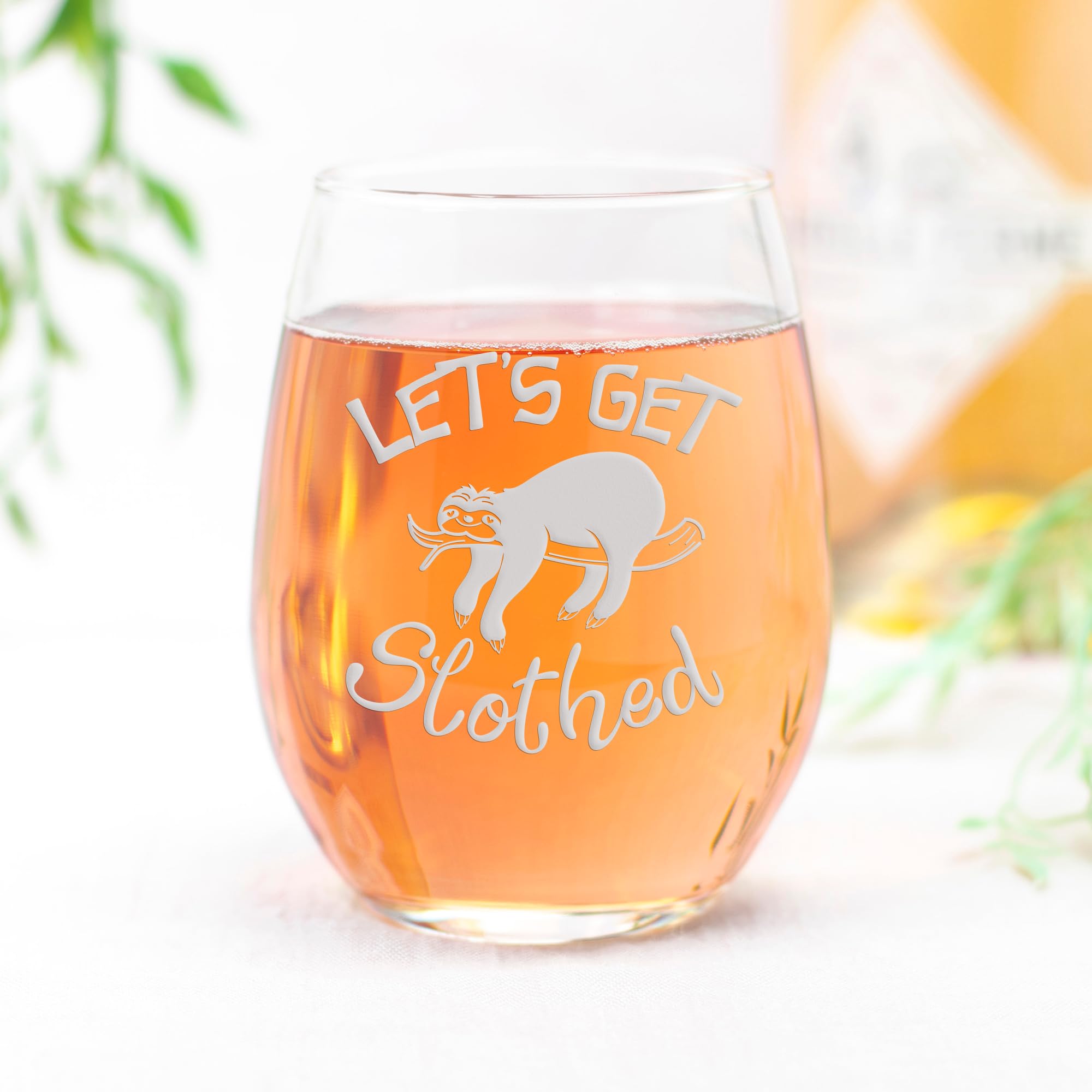 Lets Get Slothed Stemless Wine Glass - Sloth Gift, Joke Wine Glass, Hilarious Gift