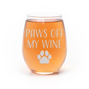 paws off my wine dog mom stemless wine glass - dog mom, dog gift, dog lover, dog owner, new pet gift