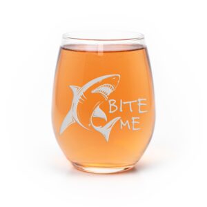 bite me shark week stemless wine glass - shark week gift, shark week glass, shark glass, wine glass, wine gift