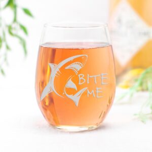 Bite Me Shark Week Stemless Wine Glass - Shark Week Gift, Shark Week Glass, Shark Glass, Wine Glass, Wine Gift